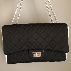 Chanel classic 2.55 blk/white fabric bag